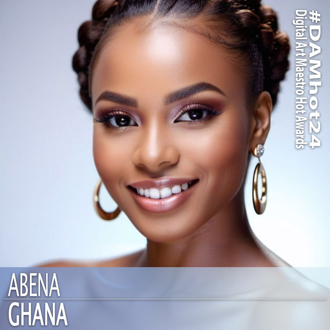 AI beauty contestant from Ghana. 1girl, 3d, blurry, blurry background, blurry foreground, breasts, depth of field, earrings, eyebrows, eyelashes, forehead, hoop earrings, jewelry, lips, looking at viewer, motion blur, nose, photorealistic, portrait, realistic, solo, teeth