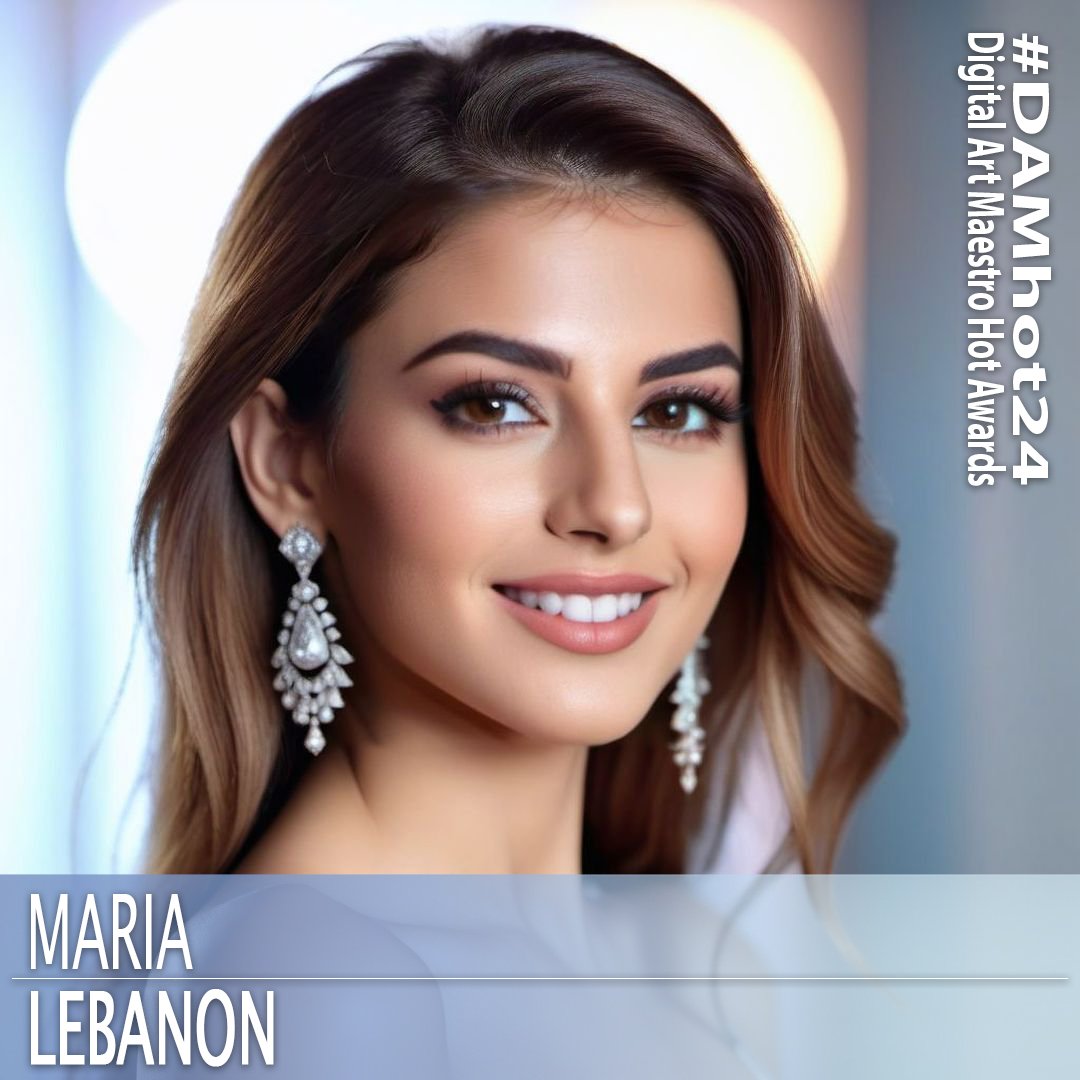 AI beauty contestant from Lebanon. 1girl, blurry, blurry background, blurry foreground, breasts, brown eyes, collarbone, depth of field, earrings, forehead, full moon, jewelry, lips, long hair, looking at viewer, moon, realistic, smile, solo, sun, teeth